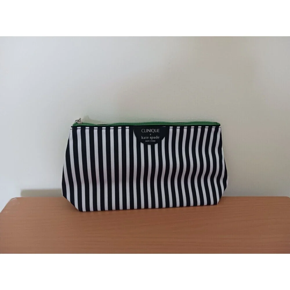 Clinique X Kate‎ Spade Black White Green Cosmetic Bag Zipper Pouch